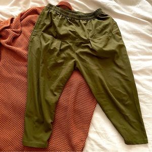 Zara Drop Crotch Pull on Pants Olive Green Elastic Waist XL runs small
